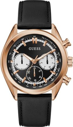 Guess Dawson Chronograph Leather Strap Watch, 44mm in Black at Nordstrom