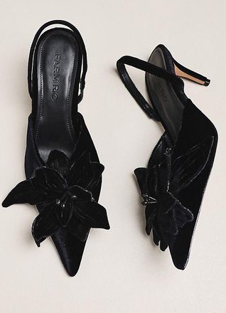 Farm Rio Flower Velvet Slingback Heels