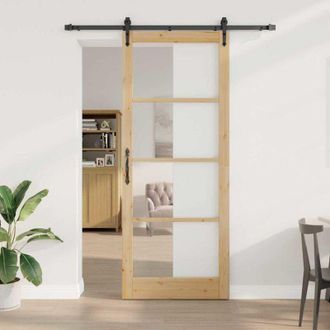 vidaXL Puerta Deslizante Manual Marr&oacute;n 83 X 232 Cm Madera Y Metal Vidaxl