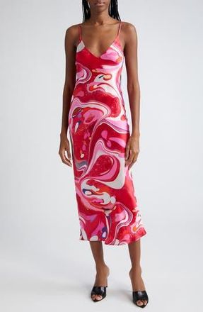 L'agence Serdie Silk Midi Slipdress in Pink Multi Tie Dye Swirl at Nordstrom Rack, Size 0