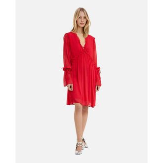 The Kooples Uitlopende korte jurk met ruches, V-hals en lange mouwen