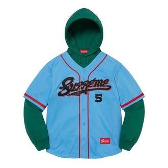 SUPREME Baseball Jersey Hooded Sweatshirt Teal Green Red SUP-SS22-426