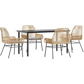 vidaXL Juego De Comedor Jard&iacute;n 5 Piezas Cojines Rat&aacute;n Sint&eacute;tico Marr&oacute;n Vidaxl