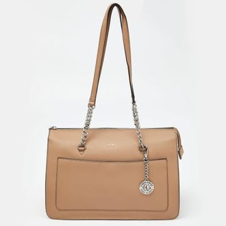 DKNY Dkny Beige Leather Large Bryant Chain Zip Tote