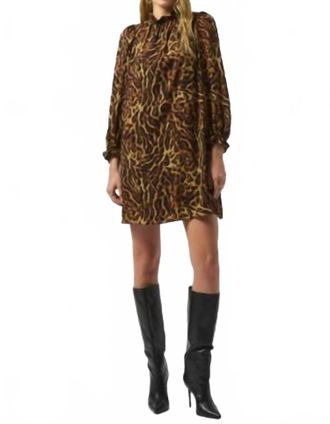 Joseph Ribkoff High Neck Animal Print Dress In Black/brown