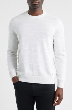 Bugatchi Textured Cotton & Silk Crewneck Sweater in Chalk at Nordstrom, Size Xx-Large