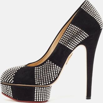 Charlotte Olympia Black Suede Dolly Platform Pumps