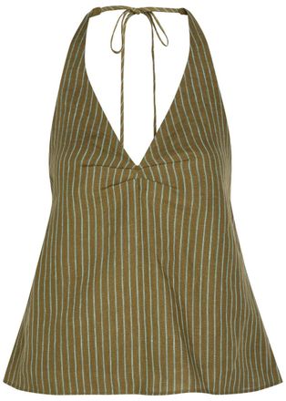 Staud Corso Striped Linen top - Green - S (UK8-10 / S)