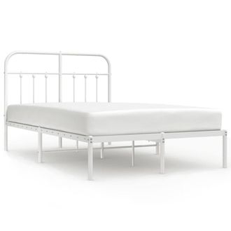 Berkfield Home Metal Bed Frame with Headboard White 120x190 cm Small Double