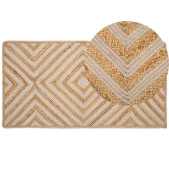 Beliani Beliani - Alfombra De Algod&oacute;n Y Yute Beige Con Patr&oacute;n Geom&eacute;trico 80 X 150 Cm R&uacute;stica Boho Pirli