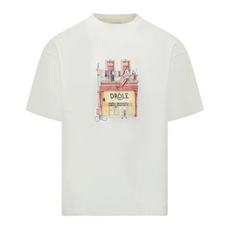 Dr&ocirc;le de Monsieur T-Shirts, male, White, Size: S Caf&eacute; Front Print T-Shirt