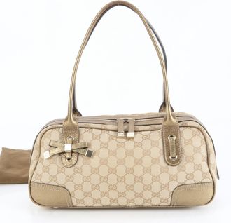Gucci Gold Leather Canvas Tote Bag (Pre-Owned)