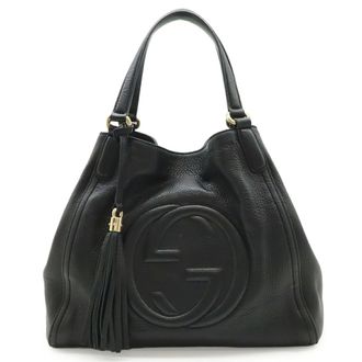 Gucci Black Yellow Leather Shoulder Bag Tote Bag (Pre-Owned)