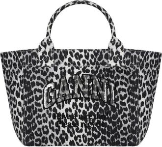 Ganni Leopard Medium Tote - Dames - Tassen - Grijs - Maat: ONE Size Katoen
