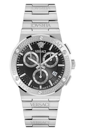 Versace Greca Logo Chronograph Bracelet Watch, 40mm in Stainless Steel at Nordstrom