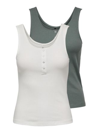 Only Ripptanktop ONLY ONLSIMPLE LIFE S/L BUTTON TOP JRS CS 2PK, Damen, Gr. XL (42), weiss (cloud dancer pack:balsam gr&uuml;n), Single Jersey, Obermaterial: 92%