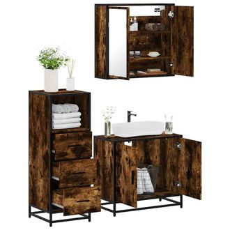 Berkfield Home 3 Piece Bathroom Furniture Set Smoked Oak Engineered Wood in Brown