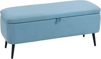 HOMCOM puff almacenaje banco almacenaje tapizado en lino con tapa abatible y patas de acero para dormitorio carga 150 kg 101x38,5x44,5 cm azul claro
