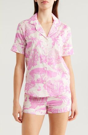 Desmond & Dempsey Print Cotton Short Pajamas in Loxodonta Pink at Nordstrom, Size X-Small