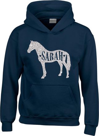 Edward Sinclair S | Navy | Personalised | Horse with Name Inside | Hoodie | Silver Glitter Print | (Please Goto Add Gift Options Enter name in FreeGiftMessageBox or s