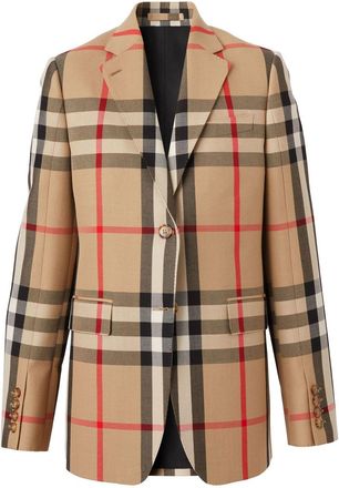 Burberry check wool-cotton jacquard tailored jacket - women - Wool/Cotton/Viscose - 6 - Neutrals