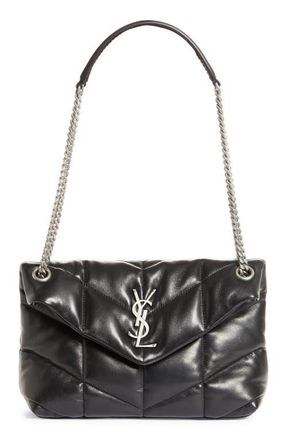 Saint Laurent Small Lou Leather Puffer Bag in 1000 Nero at Nordstrom