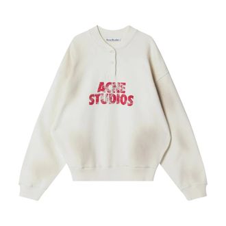 Acne Studios Sweatshirts, female, Beige, Size: M Fleece Logo Sweatshirt