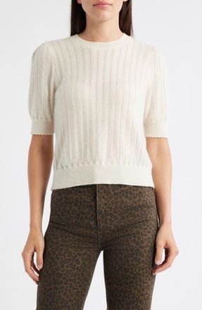 Frame Denim The Ladder Pointelle Short Sleeve Cashmere Sweater in Cream at Nordstrom, Size X-Small