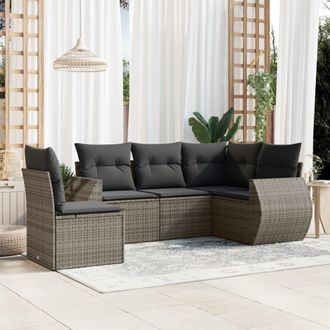 vidaXL Juego De Sof&aacute;s Jard&iacute;n Con Cojines 5 Pzas Rat&aacute;n Sint&eacute;tico Gris Vidaxl