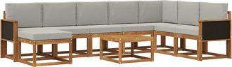 vidaXL Conjunto De Sof&aacute;s De Exterior 9 Uds. Natural Y Gris Claro Vidaxl