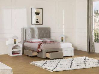 Vente-Unique Letto matrimoniale con cassetti 180 x 200 cm in Tessuto Beige - LEOPOLD