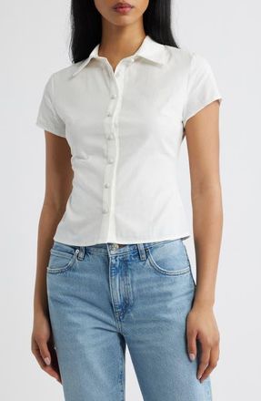 Princess Polly Lift Off Button-Up Shirt in White at Nordstrom, Size 10
