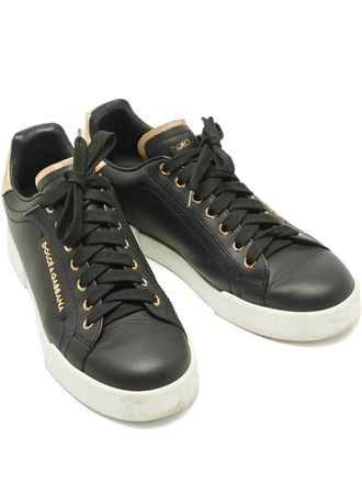 Dolce & Gabbana Portofino pearl-embellished sneakers - women - Calf Leather/Calf Leather/Rubber - 40 - Black