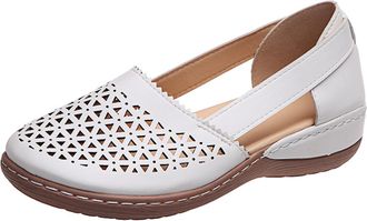 Generic Womens Closed Toe Wedge Sandals Casual Slip-on Leather Loafers Moccasins Beach Outdoor Walking Slippers Ballet Ladies Hollow Out Slingback Shoes Wide 