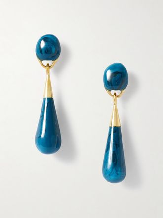 Dinosaur Designs Orecchini Medi In Resina E Metallo Dorato Dew Drop - Blu