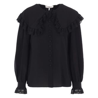 Chlo&eacute; Blouses, female, Black, S, Black Silk Lace Ruffle Top
