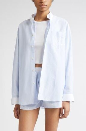 Sporty & Rich H&W Crest Oversize Oxford Button-Down Shirt in Blue/White Thin Stripe at Nordstrom Rack, Size X-Small