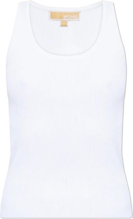 Michael Kors Tops, Dames, Wit, XS, Polyester, Geribbelde Tanktop met Scoop-Neck