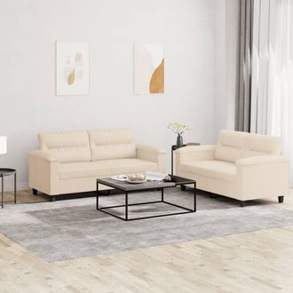 vidaXL Vidaxl - Juego De Sof&aacute;s Con Cojines 2 Piezas Tela Microfibra Beige