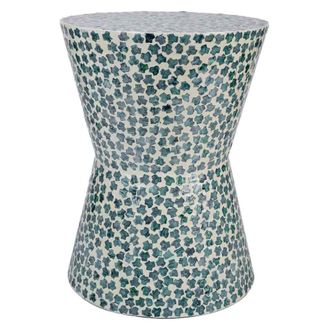 Wanderlust Deco Taburete de madera acabado en capiz azul