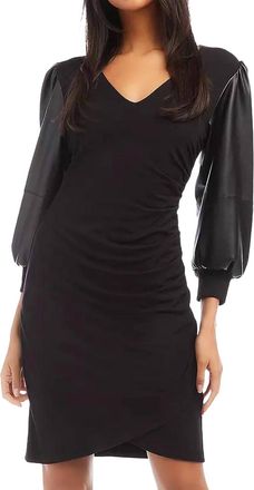 Fifteen Twenty Contrast Dress With Vegan Leather Sleeve In Black