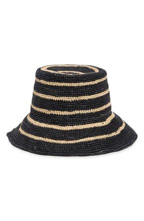 Vince Stripe Straw Cloche in Natural/black at Nordstrom, Size Small