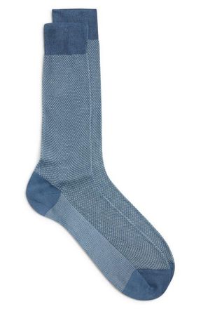 Canali Birds Eye Jacquard Cotton Dress Socks in Blue at Nordstrom, Size Medium