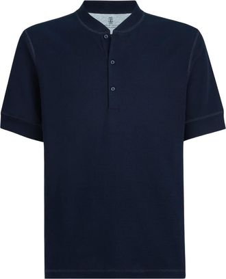 Brunello Cucinelli Poloshirt met wafelpatroon en henley-kraag - Blauw