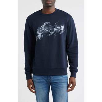 BOSS Soleri Abstract Graphic Cotton Fleece Crewneck Sweatshirt in Dark Blue at Nordstrom, Size Xx-Large