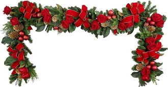 Creative Displays Inc. Handcrafted 9Ft Holiday Garland With Roses, Ornaments & Bows