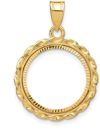 Diamond2Deal 14k Yellow Gold Diamond-cut Wide Twisted Wire 16.5mm Coin Bezel Pendant