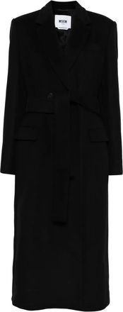 Msgm belted notched coat - Black