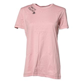 Dolce & Gabbana T-Shirts, female, Pink, XS, Logo Print Cotton T-shirt