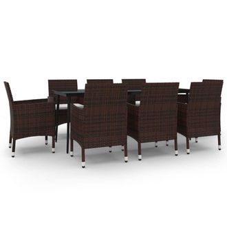 vidaXL Set Comedor De Jard&iacute;n 9 Pzas Y Cojines Rat&aacute;n Sint&eacute;tico Y Vidrio Vidaxl